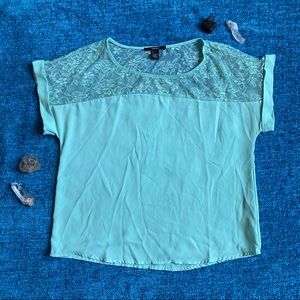 Mint Green Lace Short Sleeve Blouse